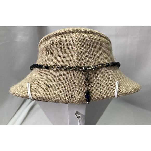 Vintage Lampwork Glass Beaded Necklace Blue Black 20” - 22” Adj. - Picture 4 of 7